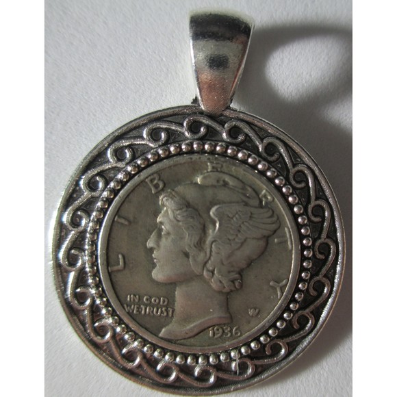 Vintage Silver Coin-Pendant-Mercury-Dime - Picture 1 of 4
